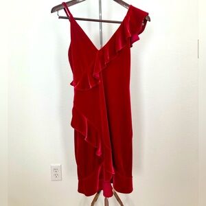 Red velvet ruffle dress